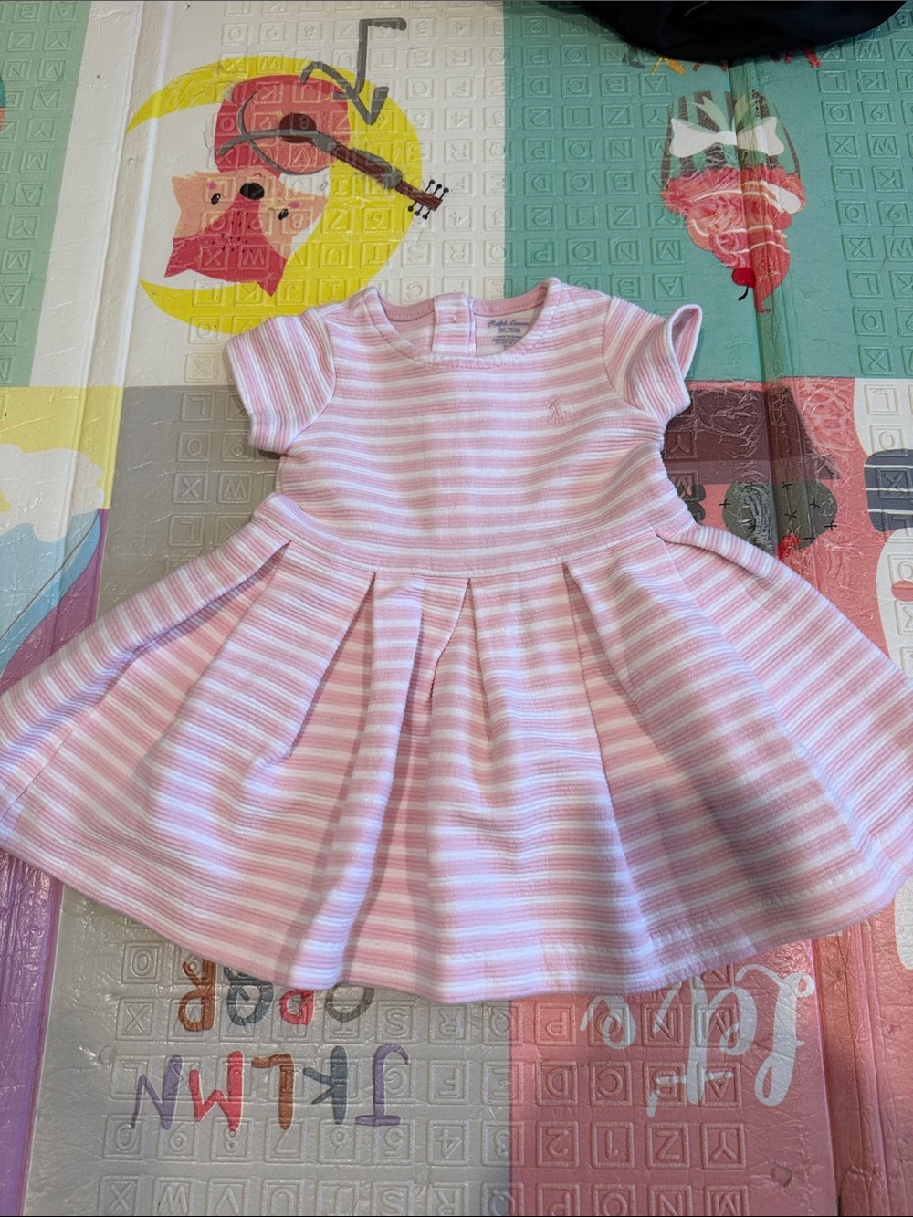 Ralph Lauren Pink and White Striped Pleated Baby Dress